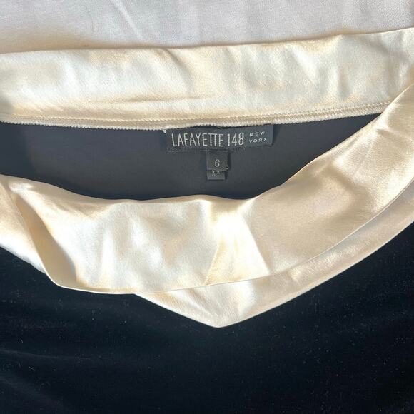 Lafayette 148 New York Black Velvet Blouse with Ivory Satin Collar - Picture 9 of 9